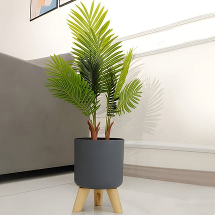 Modern Round Planter with Detachable Wooden Legs | Lightweight Plastic Pot for Indoor & Outdoor Decor