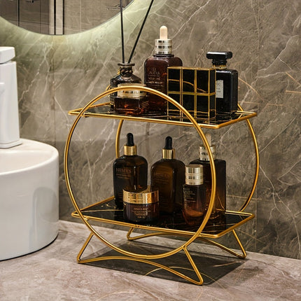 Double-Tiered Bathroom Organiser with Cat Ear Base | Space-Saving Metal Shelf for Skincare and Cosmetics