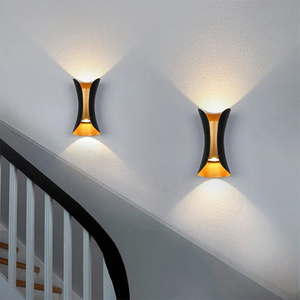 Modern Black & Gold LED Wall Light with Dual-Beam Design | Waterproof Sconce for Elegant Indoor and Outdoor Illumination