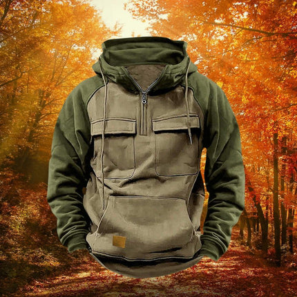 Quarter Zip Hoodie with Kangaroo Pocket, Color Block Pullover Hoodies