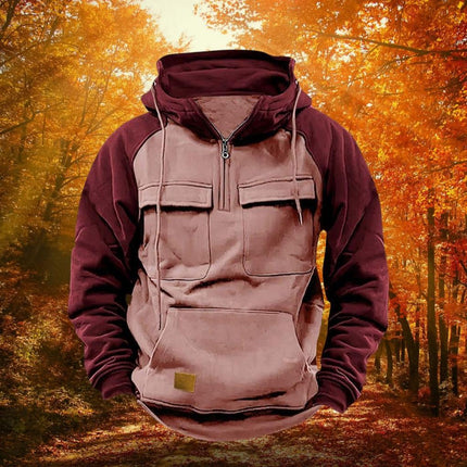 Quarter Zip Hoodie with Kangaroo Pocket, Warm Quarter Zip Sweatshirt for Outdoor Wear – image 7