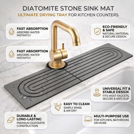 Fast-Drying Diatomite Sink Mat with Universal Faucet Cut-Out | Eco-Friendly Kitchen Countertop Solution