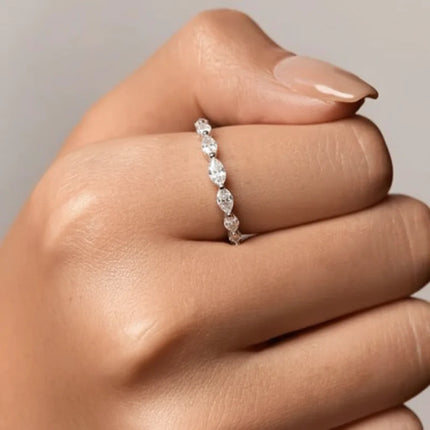 Sterling Silver Stacking Ring with Cubic Zirconia | Minimalist Adjustable Band for Everyday Elegance