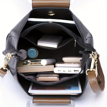 Leather Shoulder Bag, Leather Crossbody Bag with Adjustable Strap and Magnetic Flap – image 4