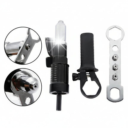 Rivet Gun Drill Adapter Kit with Interchangeable Nozzles | Fasten Multiple Rivet Sizes for Home Repairs and Workshop Projects