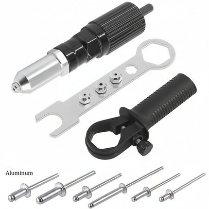 Rivet Gun Drill Adapter Kit with Interchangeable Nozzles | Fasten Multiple Rivet Sizes for Home Repairs and Workshop Projects