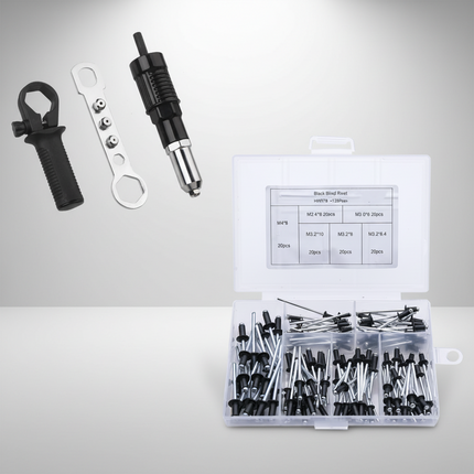Rivet Gun Drill Adapter Kit with Interchangeable Nozzles | Fasten Multiple Rivet Sizes for Home Repairs and Workshop Projects