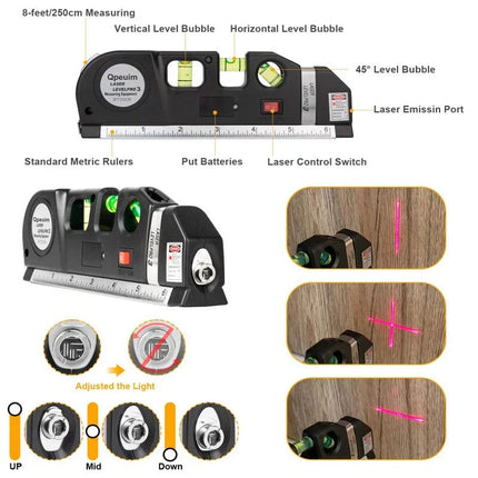 Laser Level Tape Measure Tool, 3 in 1 with Spirit Level, Distance and Angle Measuring for DIY Home Projects and Alignment