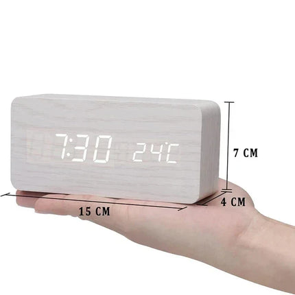 LED Smart Alarm Clock with Voice Control | Modern Wooden Design with Temperature Display for Sophisticated Bedrooms