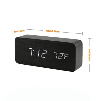 Digital LED Alarm Clock with Adjustable Brightness | Modern Wood Desk Clock for Easy Time Checks and Temperature Display