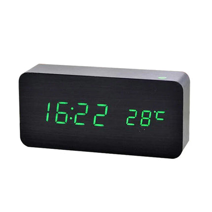 Digital LED Alarm Clock with Adjustable Brightness | Modern Wood Desk Clock for Easy Time Checks and Temperature Display