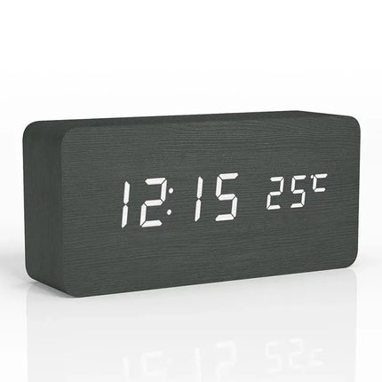 Digital LED Alarm Clock with Adjustable Brightness | Modern Wood Desk Clock for Easy Time Checks and Temperature Display