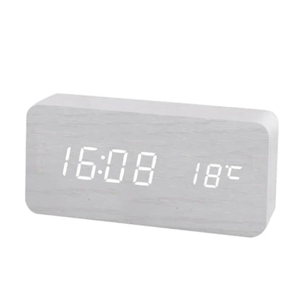 Digital LED Alarm Clock with Adjustable Brightness | Modern Wood Desk Clock for Easy Time Checks and Temperature Display
