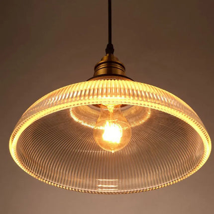 Kitchen Island Pendant Light, Vintage Ribbed Glass Dining Room Light Fixture, Industrial Brass Hanging Lamp_02