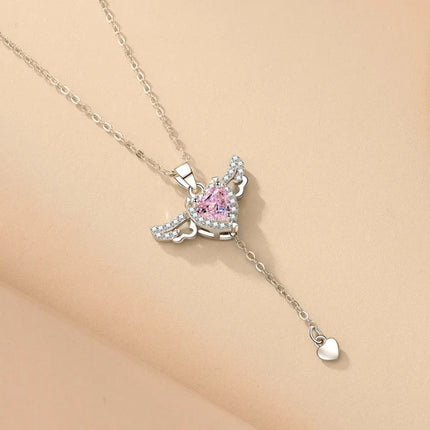 Silver Angel Wings Heart Pendant with Sparkling Crystals | Elegant Jewelry for Meaningful Connections