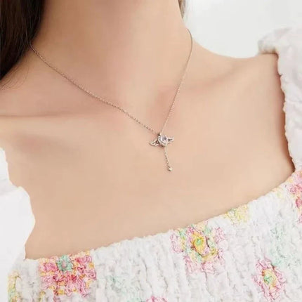 Silver Angel Wings Heart Pendant with Sparkling Crystals | Elegant Jewelry for Meaningful Connections