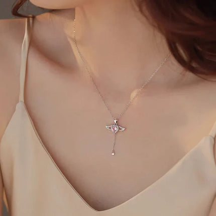 Silver Angel Wings Heart Pendant with Sparkling Crystals | Elegant Jewelry for Meaningful Connections