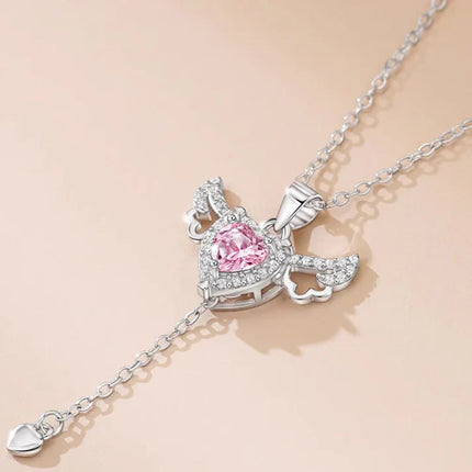 Silver Angel Wings Heart Pendant with Sparkling Crystals | Elegant Jewelry for Meaningful Connections