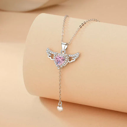Silver Angel Wings Heart Pendant with Sparkling Crystals | Elegant Jewelry for Meaningful Connections
