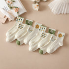 Womens Crew Socks 5 Pair, Cotton Socks with Vintage Floral Embroidery, Warm Cozy Socks for Women in Cable Knit_00