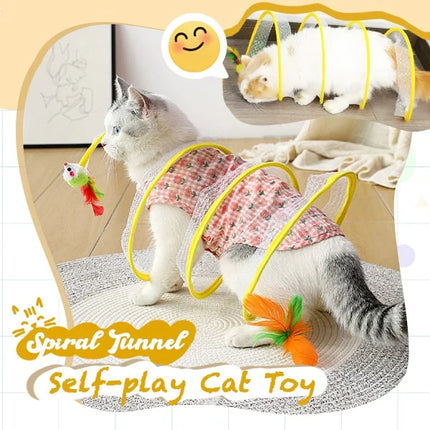 Interactive Cat Toys for Indoor Cats, Collapsible Cat Tunnel Toy with Hanging Prey, Spiral Spring Kitten Toys