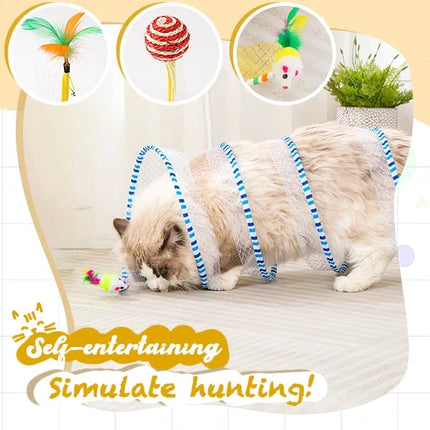 Interactive Cat Toys for Indoor Cats, Collapsible Cat Tunnel Toy with Hanging Prey