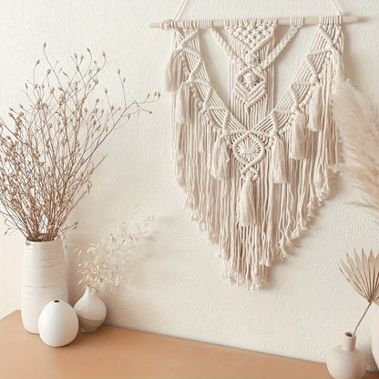 Artisanal Macrame Wall Hanging | Handcrafted Boho Wall Art Decor with Cascading Fringe | Stylish Wall Decor for Living Room and Kitchen 0