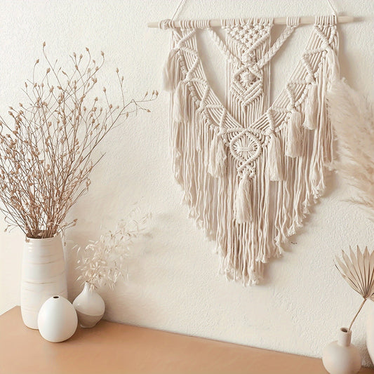 Artisanal Macrame Wall Hanging | Handcrafted Boho Wall Art Decor with Cascading Fringe | Stylish Wall Decor for Living Room and Kitchen 0
