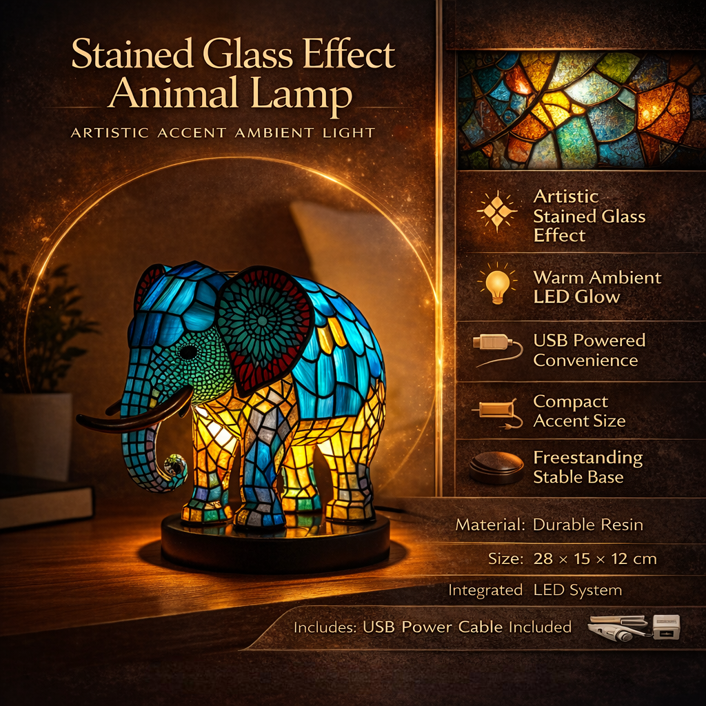 Artistic Animal Table Lamp | Stained Glass Effect with Warm Glow | Compact Decorative Accent for Cozy Spaces 2