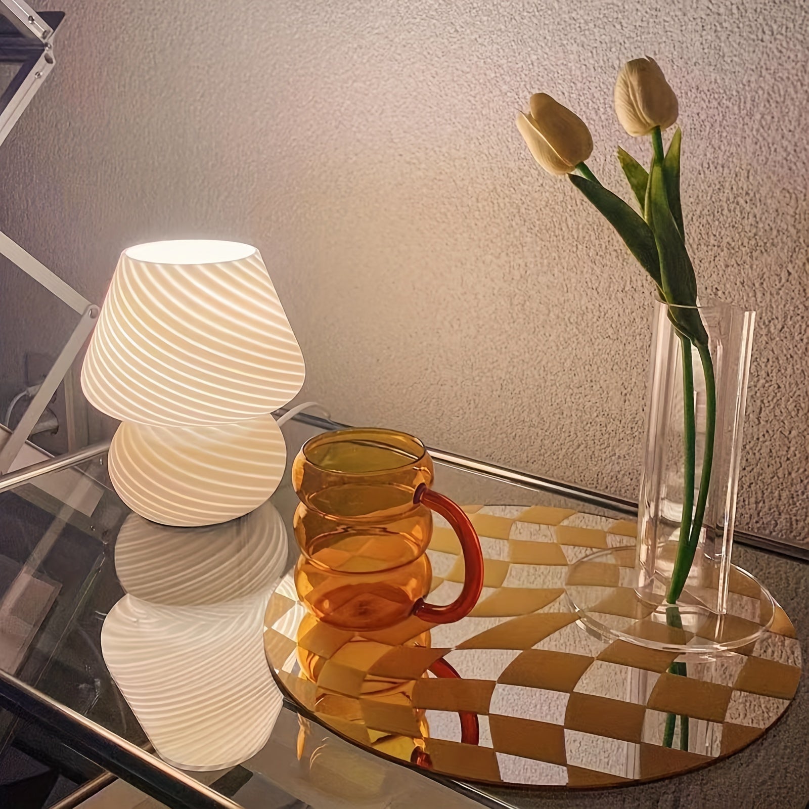 Artistic Glass Mushroom Table Lamp with USB Power & Stepless Dimming | Retro Nightstand Light for Cozy Ambiance 8