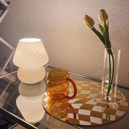 Artistic Glass Mushroom Table Lamp with USB Power & Stepless Dimming | Retro Nightstand Light for Cozy Ambiance 8