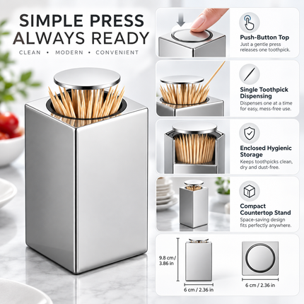 Toothpick Holder with Push Button, Automatic Toothpick Dispenser for Dining Table and Kitchen Counter_04