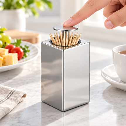 Toothpick Holder with Push Button, Automatic Toothpick Dispenser for Dining Table and Kitchen Counter_03