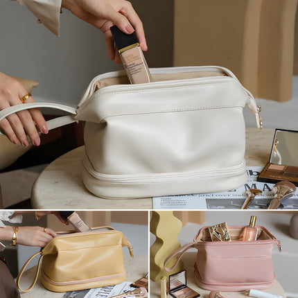 Large Capacity Makeup Bag Organizer with Wide Opening | PU Shell Travel Case for Skincare and Essentials