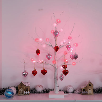 LED Birch Tree Table Lamp with Heart Ornaments | USB & Battery Powered Romantic Home Decor for Valentine’s Day