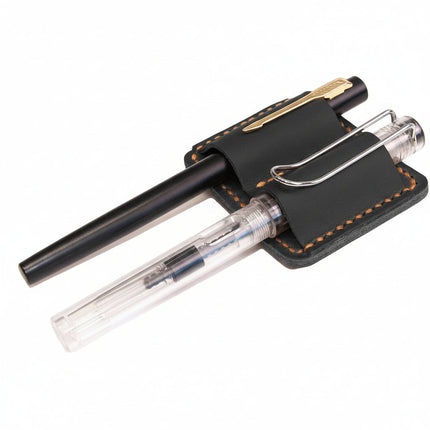 Leather Pen Holder Clip with Hand Stitched Design | Securely Holds Two Pens for Journals and Planners