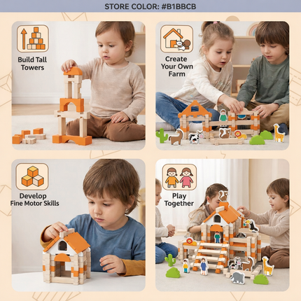 Montessori Wooden Building Blocks Playset with Natural Eco-Friendly Wood | Creative Indoor Learning Toy for Kids 3+