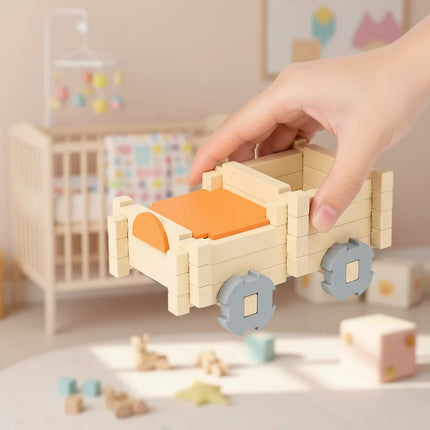Montessori Wooden Building Blocks Playset with Natural Eco-Friendly Wood | Creative Indoor Learning Toy for Kids 3+