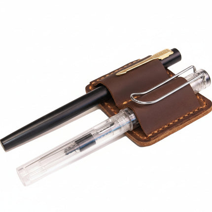 Leather Pen Holder Clip with Hand Stitched Design | Securely Holds Two Pens for Journals and Planners