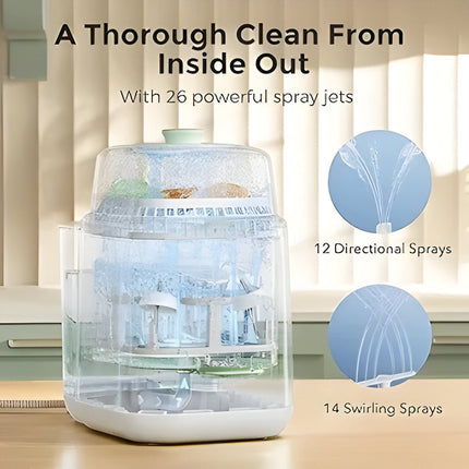 Automatic Baby Bottle Washer with Steam Sterilization & Hot Air Drying | All-in-One Countertop Solution for Easy Cleaning and Storage