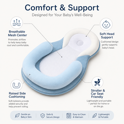 Baby Head Support Pillow for Stroller and Car Seat | Ergonomic Comfort for Reflux Relief and Enhanced Support