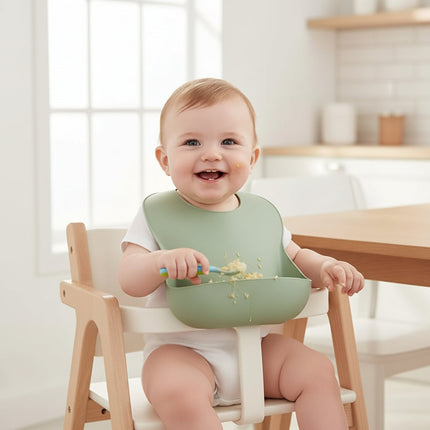 Silicone Baby Bib with Deep Catch Pocket | Adjustable Waterproof Design for Cleaner Mealtimes