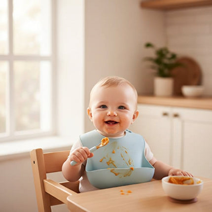 Silicone Baby Bib with Deep Catch Pocket | Adjustable Waterproof Design for Cleaner Mealtimes