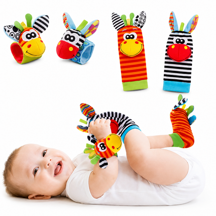 Plush Baby Sensory Socks and Wristbands Set with Gentle Rattle | Engaging Toys for Early Development and Sensory Play