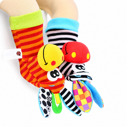 Plush Baby Sensory Socks and Wristbands Set with Gentle Rattle | Engaging Toys for Early Development and Sensory Play