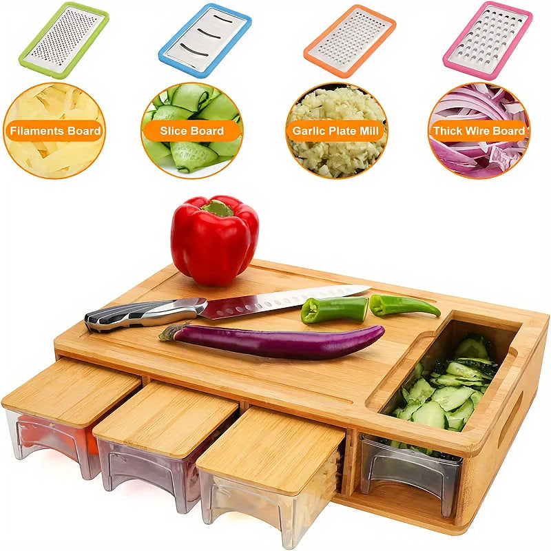 Bamboo Cutting Board Set | Multifunctional Chopping Board with 4 Blades | Eco-Friendly Kitchen Prep Solution for Effortless Cooking 0