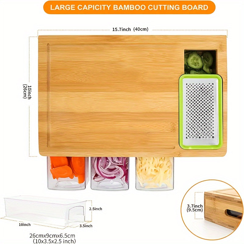 Bamboo Cutting Board Set | Multifunctional Chopping Board with 4 Blades | Eco-Friendly Kitchen Prep Solution for Effortless Cooking 4