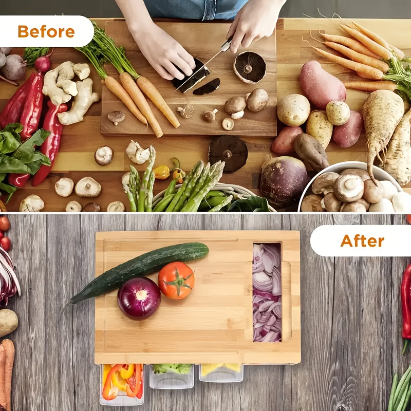 Bamboo Cutting Board Set | Multifunctional Chopping Board with 4 Blades | Eco-Friendly Kitchen Prep Solution for Effortless Cooking 5