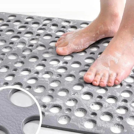 Suction Cup Bath Mat with Drain Hole Design | Textured PVC Shower Mat for Safety and Easy Rinsing