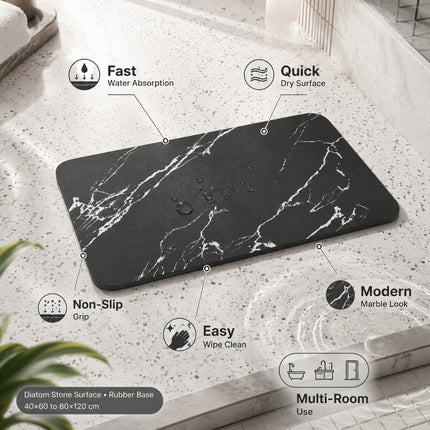 Quick Dry Bathroom Mat with Diatom Stone Surface | Non-Slip Marble Rug for Moisture Control